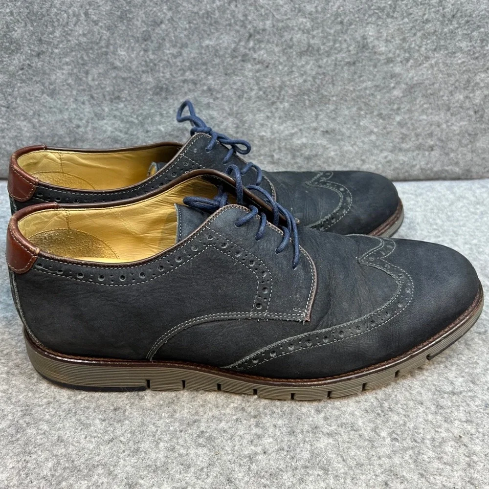 Johnston & Murphy Mens Navy Leather Wingtip Brogue Oxford Dress Shoes Size 11.5